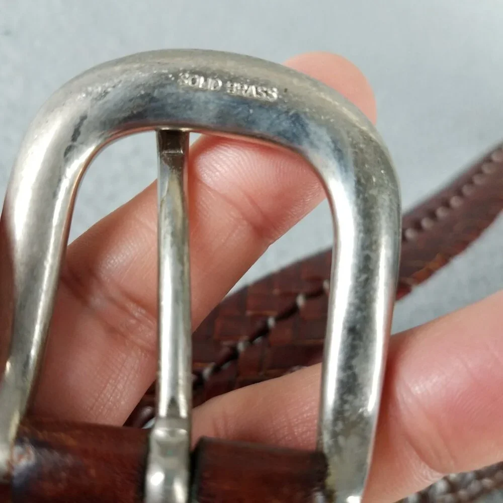 Coach Leather Belt 5922 Adult 42 Brown Braided Solid Brass Buckle Thick Classic